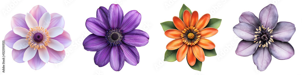 Passionflower isolated on transparent background, PNG, Set of Passionflower isolated on transparent background, PNG, Set of