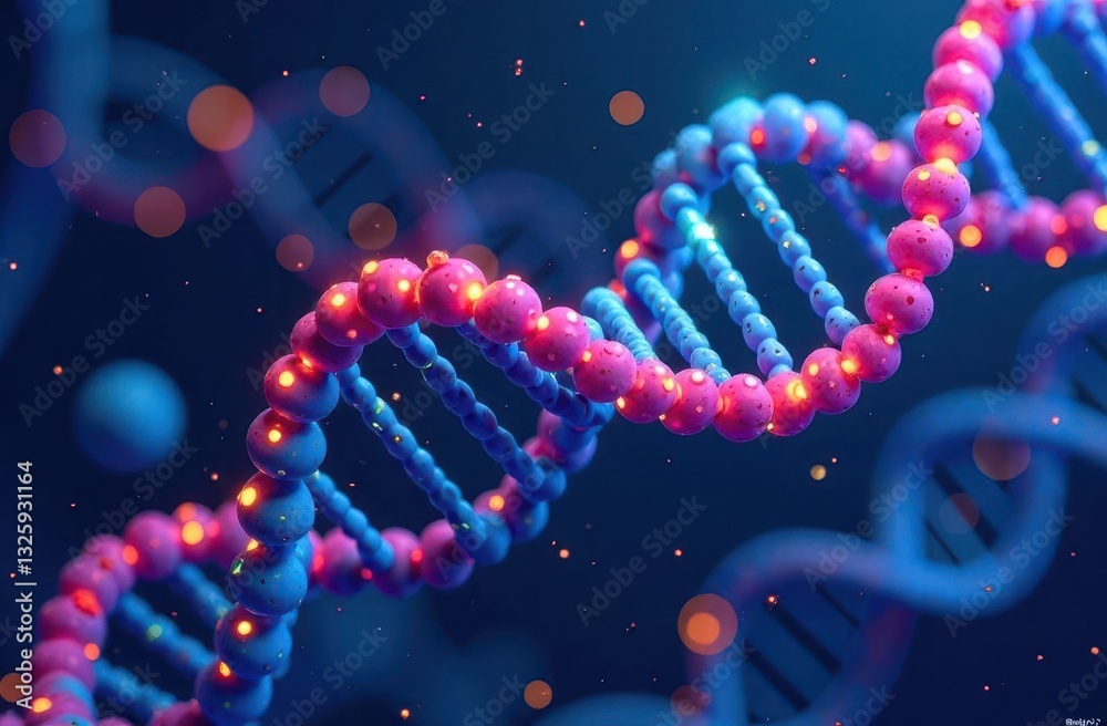 A vibrant depiction of a DNA double helix showcasing intertwined strands A vibrant depiction of a DNA double helix showcasing intertwined strands