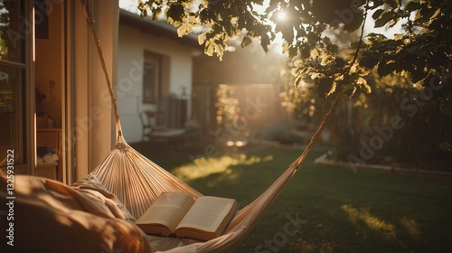 Serene Summer Relaxation Open Book in a Hammock