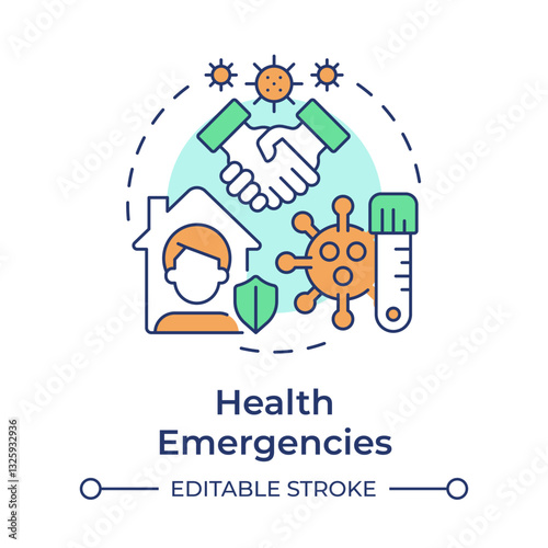 Health emergencies multi color concept icon. Type of critical events. Travel risk management. Round shape line illustration. Abstract idea. Graphic design. Easy to use in promotional material