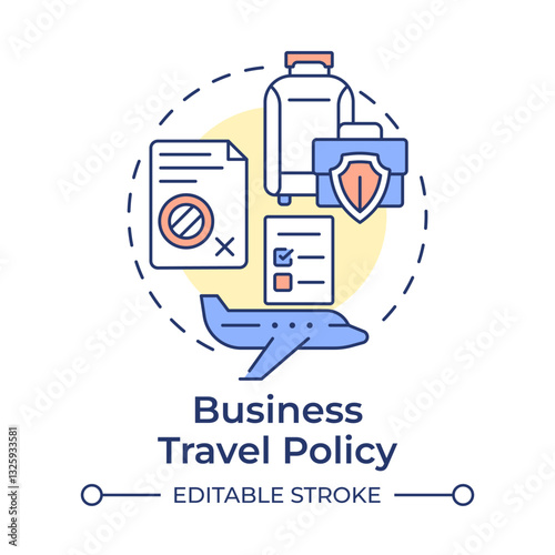 Business travel policy multi color concept icon. Employees guide. Journey risk management solution. Round shape line illustration. Abstract idea. Graphic design. Easy to use in presentation