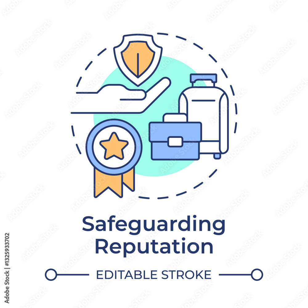 Safeguarding reputation multi color concept icon. Traveler safety. Benefit of travel risk management. Round shape line illustration. Abstract idea. Graphic design. Easy to use in presentation Safeguarding reputation multi color concept icon. Traveler safety. Benefit of travel risk management. Round shape line illustration. Abstract idea. Graphic design. Easy to use in presentation