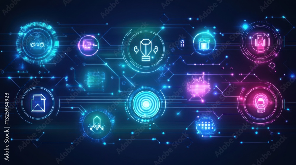 Futuristic technology interface with diverse icons Futuristic technology interface with diverse icons
