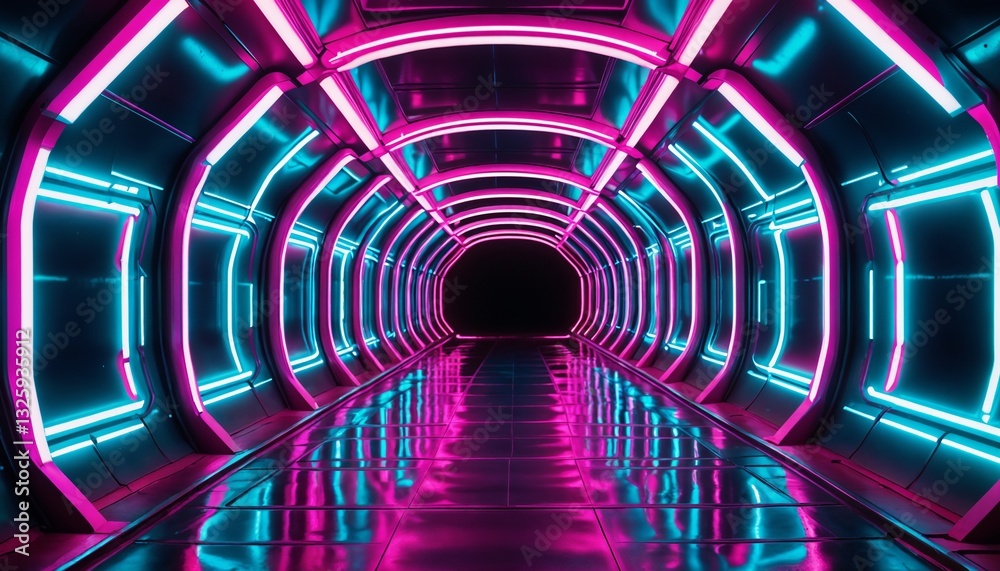Futuristic neon tunnel representing technological advancement Futuristic neon tunnel representing technological advancement