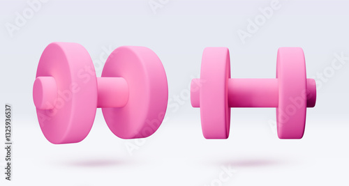 Pink Dumbbell Realistic icon, 3d render. Isolated on white backround. Sport And Fitness design set. Vector illustration for shop, flyer, banner, web, advertising, sale