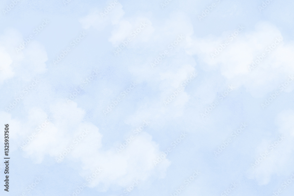 Blue sky and clouds. Natural and cloudy fresh blue sky background on seamless horizontal border. Watercolor digital illustration. Bright blue sky with fluffy white clouds on sunny day Blue sky and clouds. Natural and cloudy fresh blue sky background on seamless horizontal border. Watercolor digital illustration. Bright blue sky with fluffy white clouds on sunny day