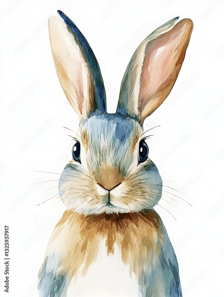 Obraz premium Artistic watercolor painting of a rabbit with soft colors set against a clean white background perfect for easter themes