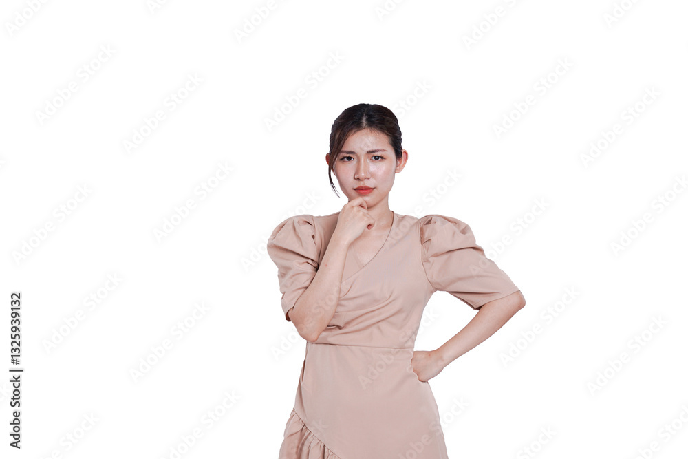 portrait of beautiful asian girl posing on white background, Women's Day concept, cut out portrait of beautiful asian girl posing on white background, Women's Day concept, cut out