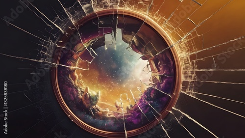 Cracked Mirror Reflecting a Mysterious Portal to Another Dimension or Parallel World 