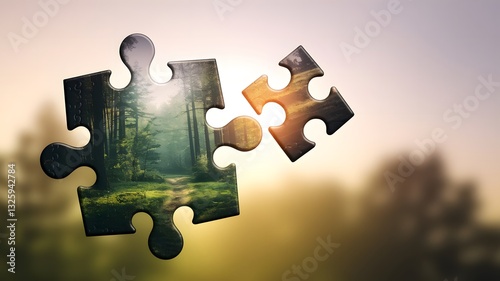 Floating Jigsaw Puzzle with a Glowing Missing Piece Suspended in Midair, Symbolizing Completion and Mystery