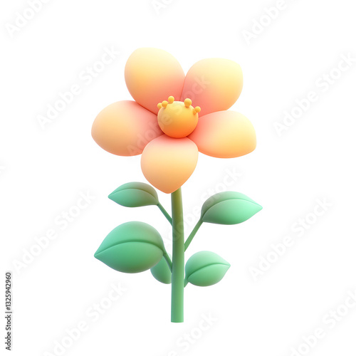 3d cartoon icon of flower with leaves