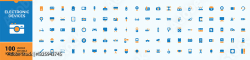 Electronic Devices colorful filled icons. Related to technology, device, electronic, digital, gadget, digital device. Pixel perfect. Smart filled icon collection. Device set of line pictogram.