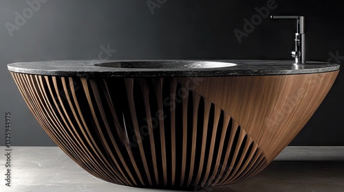 Contemporary freestanding bathroom vanity with a marble top.