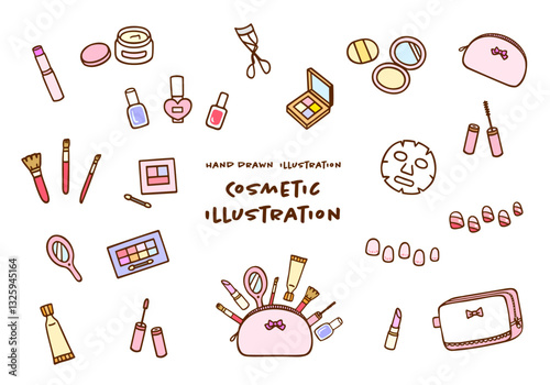 かわいい手描きのカラーコスメイラストセット