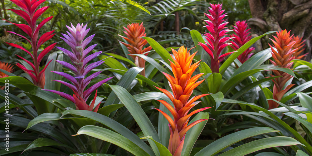 Jungle Bromeliads with Vivid Red and Purple Hues Jungle Bromeliads with Vivid Red and Purple Hues