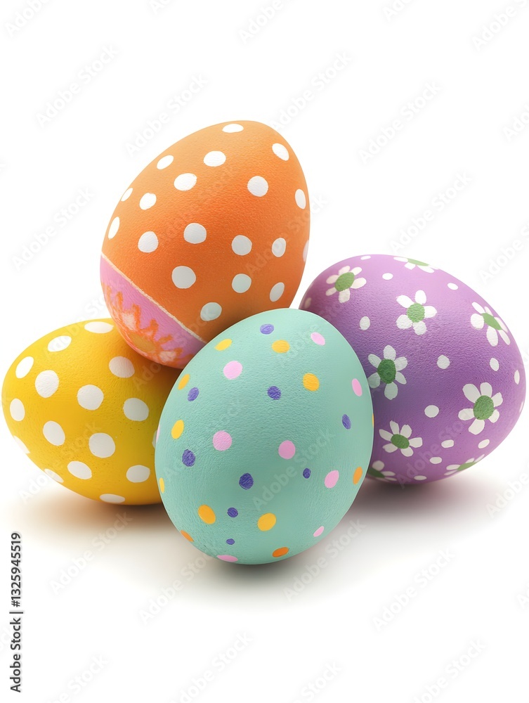 A collection of vibrantly colored easter eggs perfect for spring celebrations isolated on a clean white background A collection of vibrantly colored easter eggs perfect for spring celebrations isolated on a clean white background