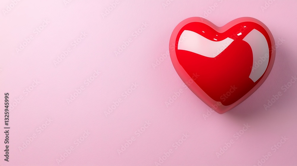 Glossy Red Heart on Pink Textured Background Glossy Red Heart on Pink Textured Background
