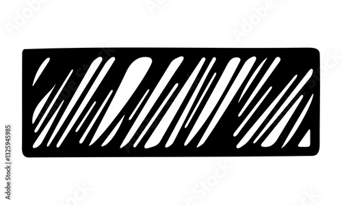 Hand drawn abstract black and white geometric pattern with diagonal cutout lines, creating striking high-contrast visual effect. Perfect for backgrounds, textures, or graphic design.