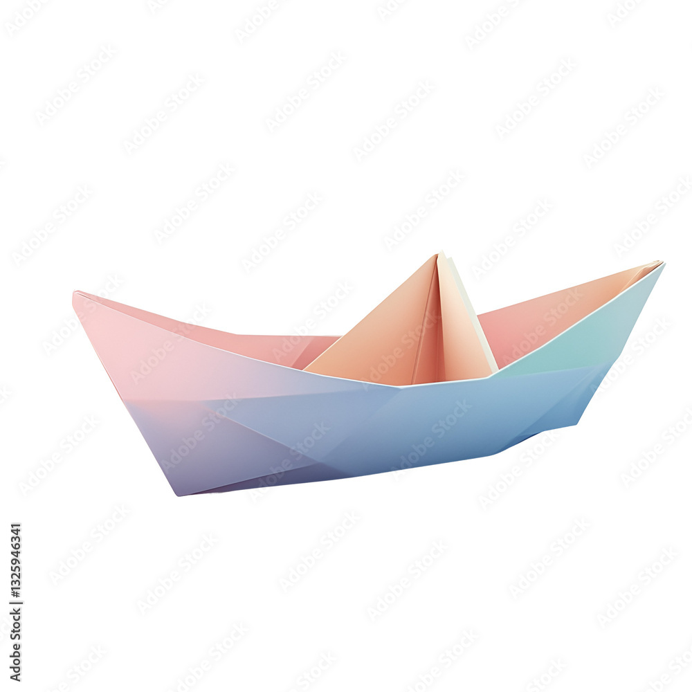 Obraz premium Pastel Pink Origami Paper Boat Minimalist Design Illustration Toy Art Blue Craft Color Image Orange 