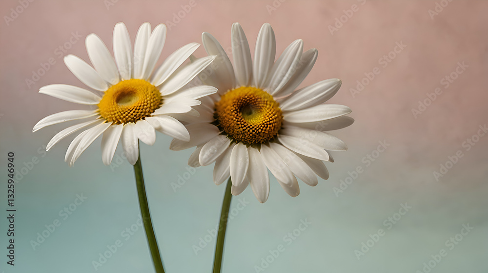Naklejka premium daisy in the sun, Three daisies on a pastel background symbolize simplicity and natural beauty
