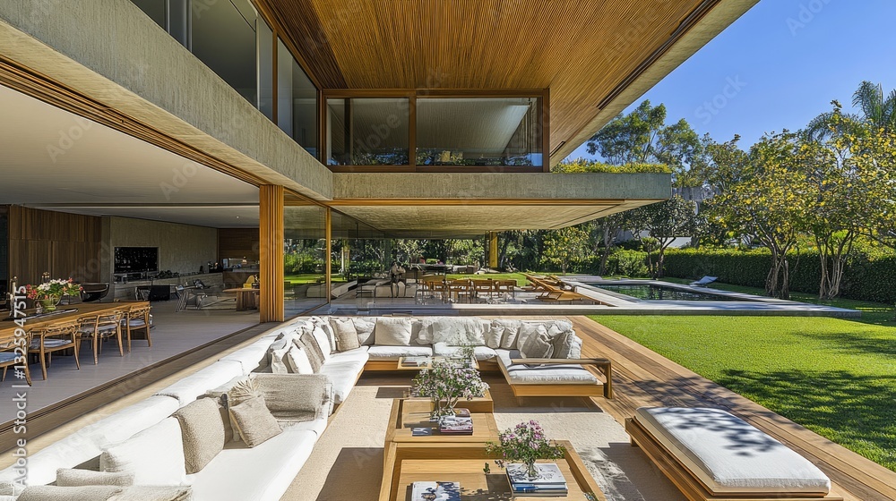 Fototapeta premium Elegant, clutter-free home with a focus on natural materials and soft colors.