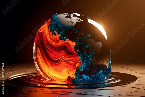 Melting Glass Globe Depicting Climate Change and Global Warming Effects 