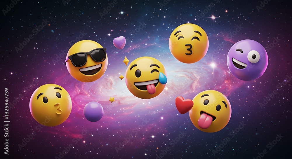 Naklejka premium Colorful Emoji Collection in Cosmic Background for Fun and Creativity