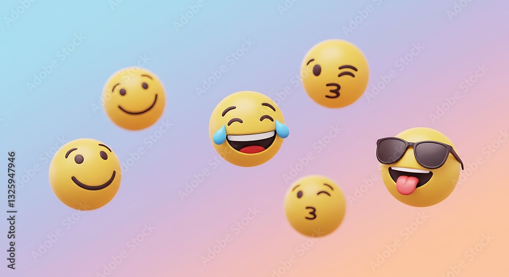 Fototapeta premium Emojis Expressing Different Emotions on Colorful Background for Fun Communication