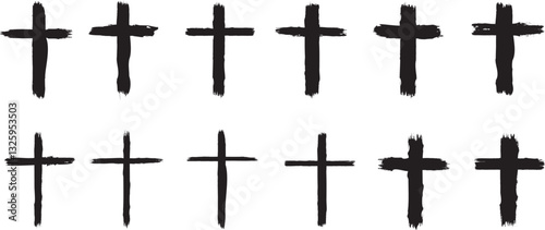Textured Religion Cross . Christian cross . Vector cross with rough edges