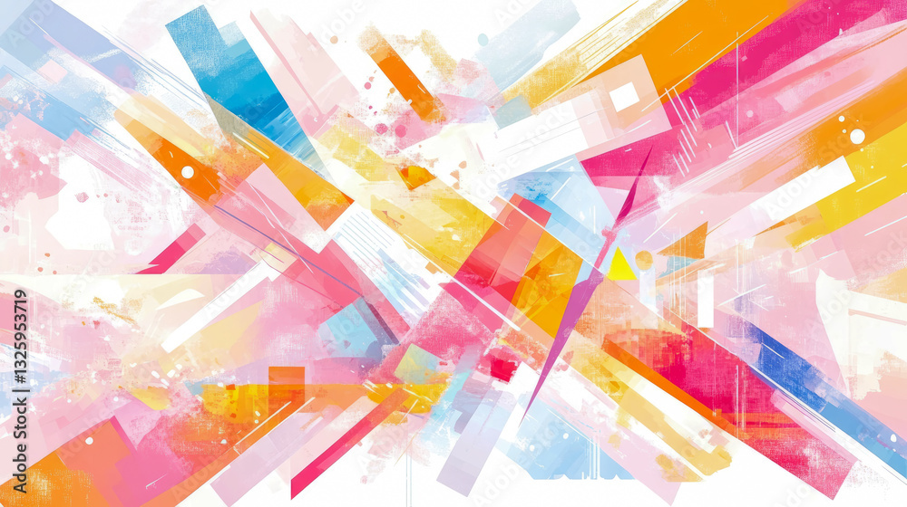 Obraz premium Colorful Geometric Composition: Dynamic Brushstrokes and Overlapping Shapes for Modern Art Print