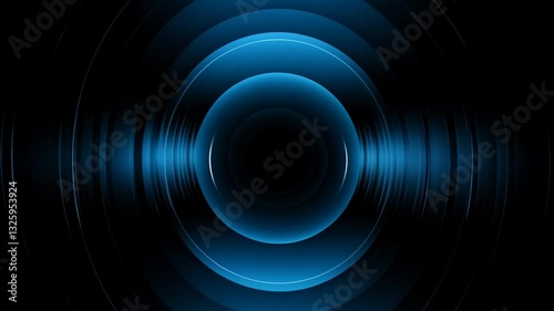 abstract futuristic background animation of dark 3d rings wave motion with glowing blue lights, 4k seamless corporate background loop