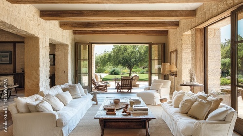 Simple  nature-inspired living room with wooden accents and airy furniture.