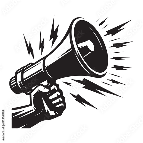 screaming megaphone announcement Silhouette on isolated white background