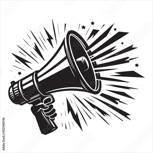 screaming megaphone announcement Silhouette on isolated white background