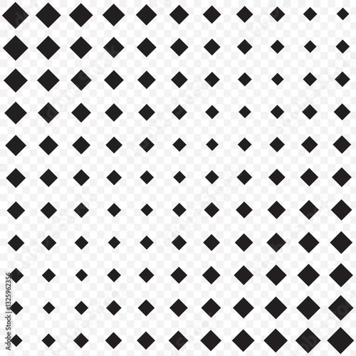 Seamless abstract geometric pattern of Black Rhombuses in a row on a Transparent background, harlequin motifs, Black hand drawn illustration. EPS 10.