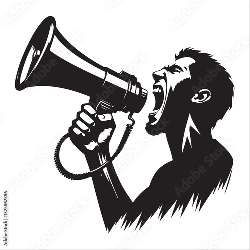 screaming megaphone announcement Silhouette on isolated white background
