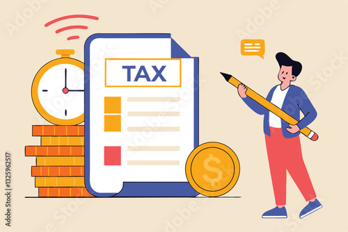 Tax online payment on computer laptop, income tax calculation deadline, refund or revenue paperwork, financial duty concept, businessman on tax calculation payment with calendar date computer laptop.