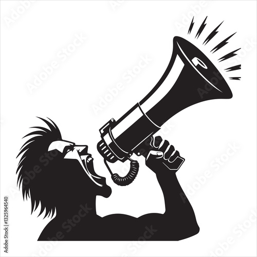 screaming megaphone announcement Silhouette on isolated white background