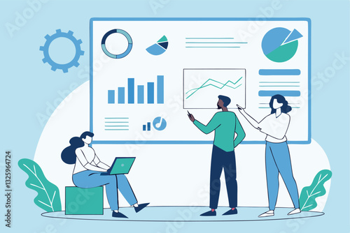 Data analysis, marketing research, statistics visualization graph and chart model, prediction benchmark or analytics diagram, insight and trend, business people look at data analysis graph and chart.