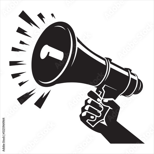 screaming megaphone announcement Silhouette on isolated white background