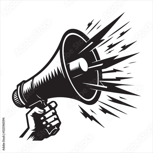 screaming megaphone announcement Silhouette on isolated white background
