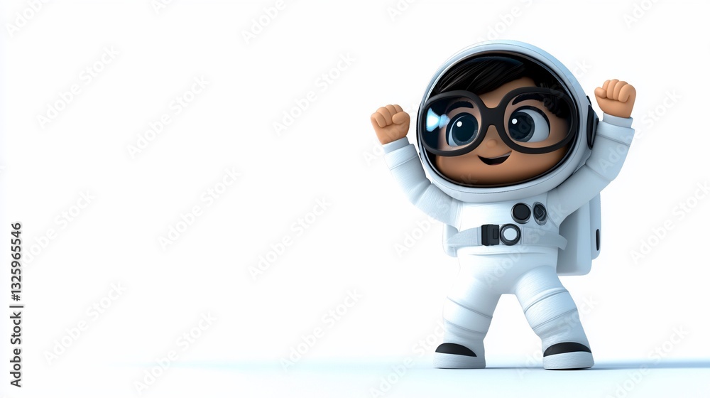 Joyful cartoon astronaut kid celebrating success. Joyful cartoon astronaut kid celebrating success.