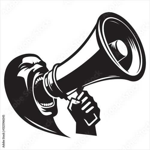 screaming megaphone announcement Silhouette on isolated white background