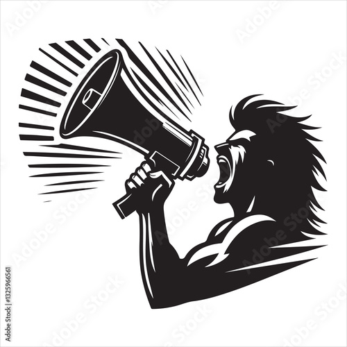 screaming megaphone announcement Silhouette on isolated white background