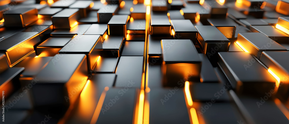 Obraz premium Intricate metal structure illuminated with golden light in a modern industrial setting showcasing advanced CNC machinery
