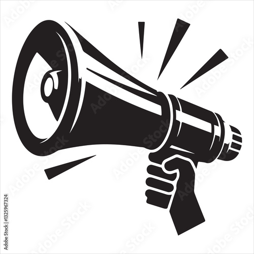 screaming megaphone announcement Silhouette on isolated white background