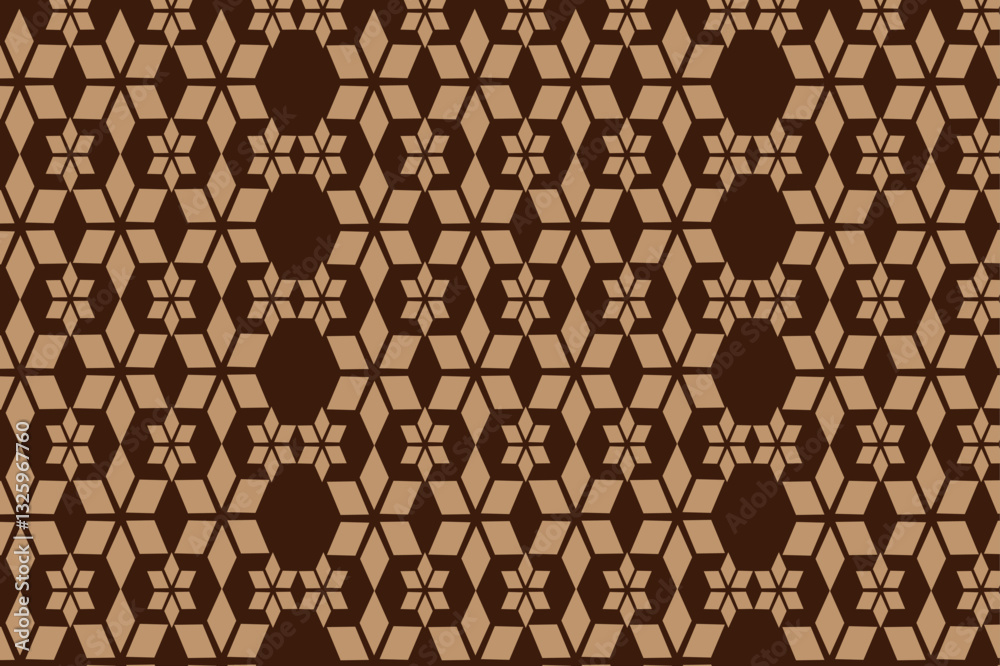 Geometric Harmony: An intricate pattern of diamonds, hexagons, and floral motifs creates a mesmerizing design, perfect for textiles, backgrounds, and decorative applications. Geometric Harmony: An intricate pattern of diamonds, hexagons, and floral motifs creates a mesmerizing design, perfect for textiles, backgrounds, and decorative applications.