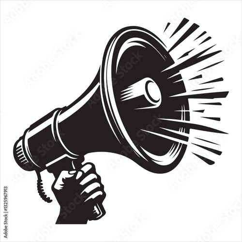 screaming megaphone announcement Silhouette on isolated white background
