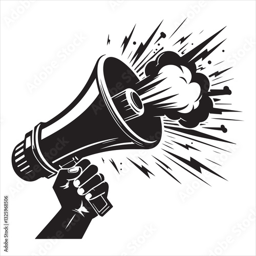 screaming megaphone announcement Silhouette on isolated white background