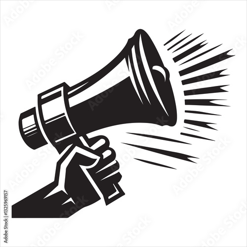 screaming megaphone announcement Silhouette on isolated white background